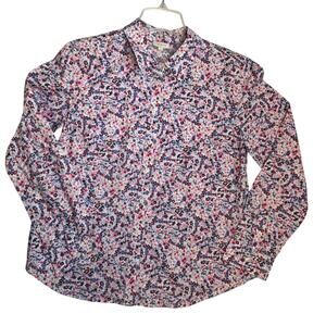 Talbots Button Up Shirt Womens M Floral Cotton Long Sleeve Casual